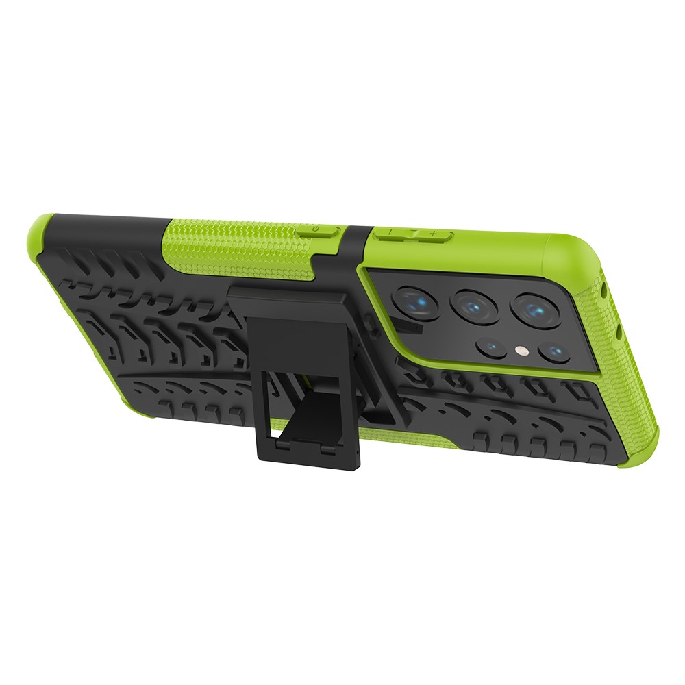 Foldable Kickstand for Samsung Galaxy S21 Ultra 5G Cool Tyre PC + TPU Hybrid Shell Case - Green-6