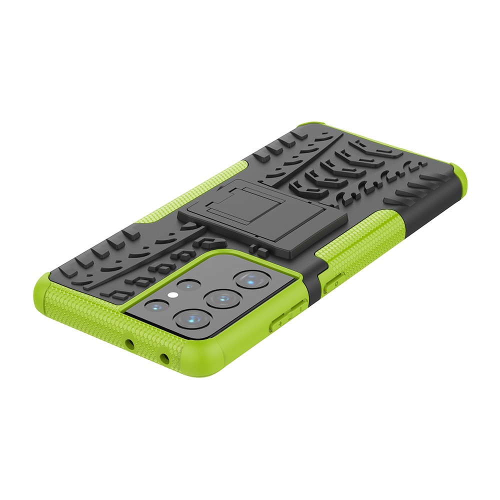 Foldable Kickstand for Samsung Galaxy S21 Ultra 5G Cool Tyre PC + TPU Hybrid Shell Case - Green-7