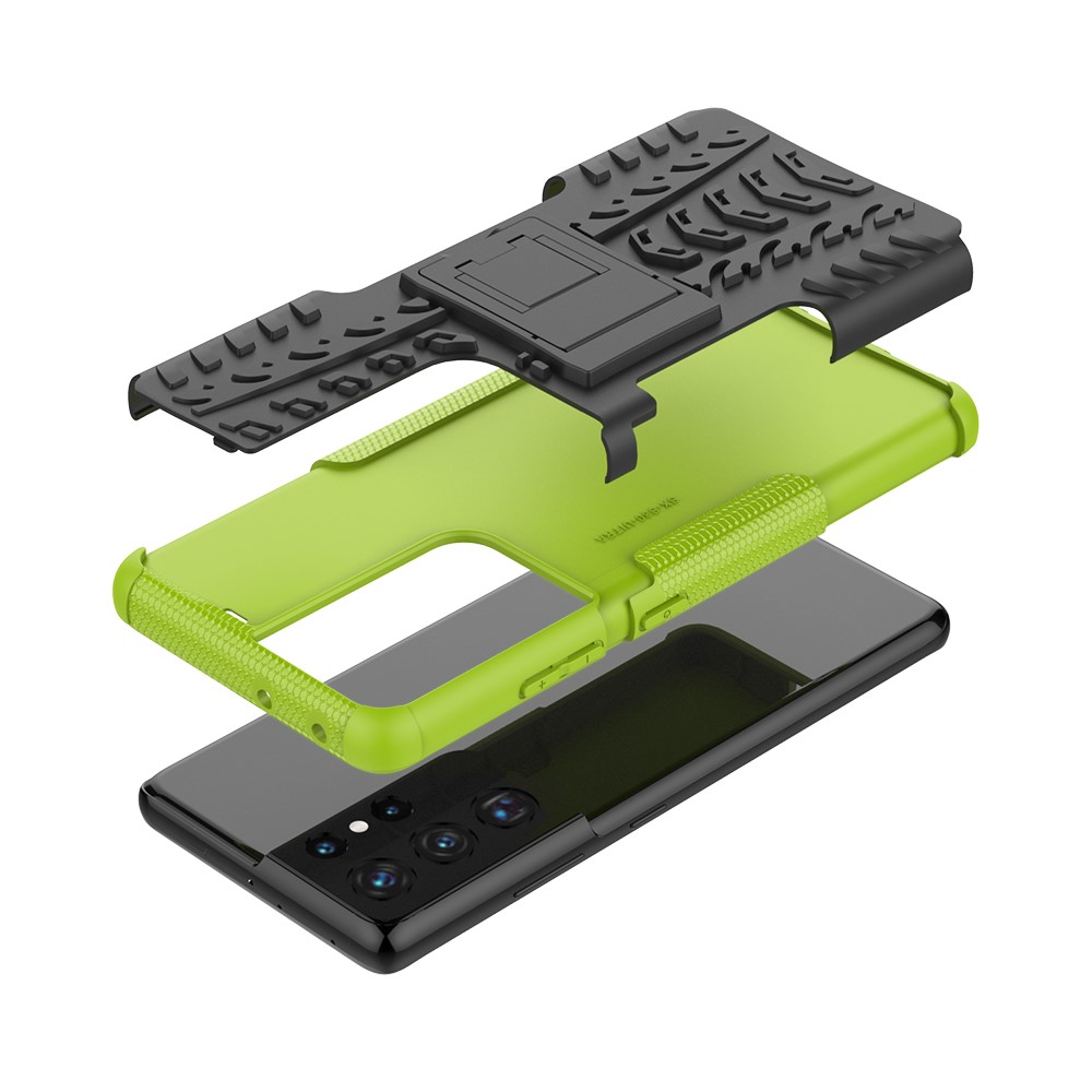 Foldable Kickstand for Samsung Galaxy S21 Ultra 5G Cool Tyre PC + TPU Hybrid Shell Case - Green-8