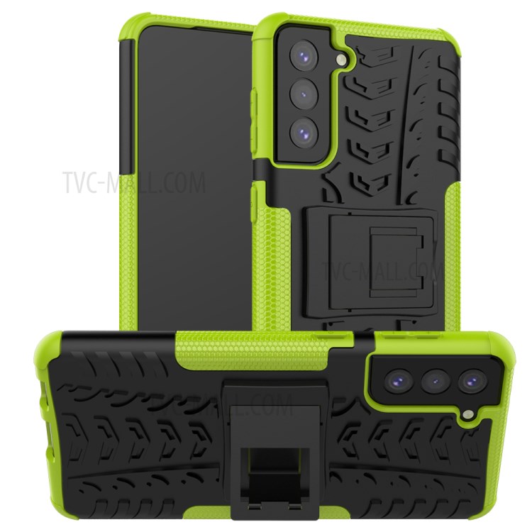 Foldable Kickstand Cool Tyre PC + TPU Hybrid Shell Case for Samsung Galaxy S21+ 5G - Green-1