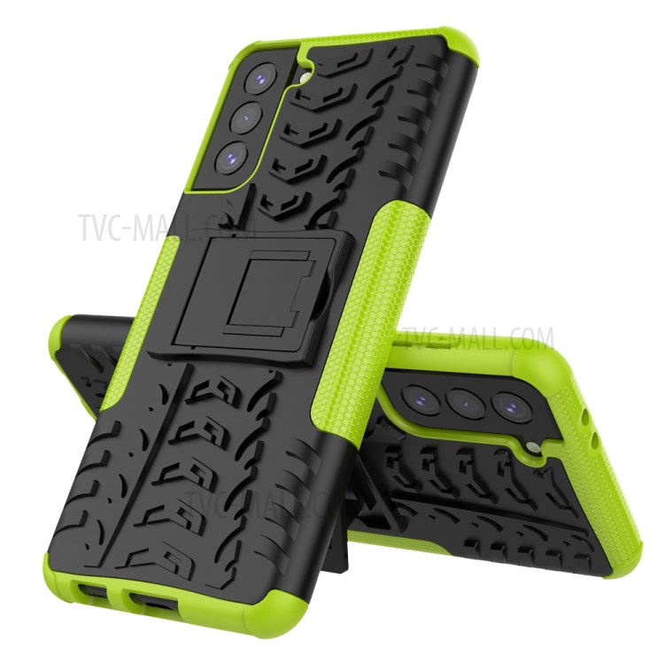 Foldable Kickstand Cool Tyre PC + TPU Hybrid Shell Case for Samsung Galaxy S21+ 5G - Green-2