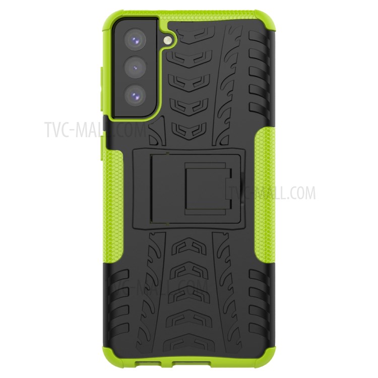 Foldable Kickstand Cool Tyre PC + TPU Hybrid Shell Case for Samsung Galaxy S21+ 5G - Green-3