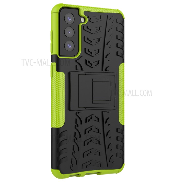 Foldable Kickstand Cool Tyre PC + TPU Hybrid Shell Case for Samsung Galaxy S21+ 5G - Green-5