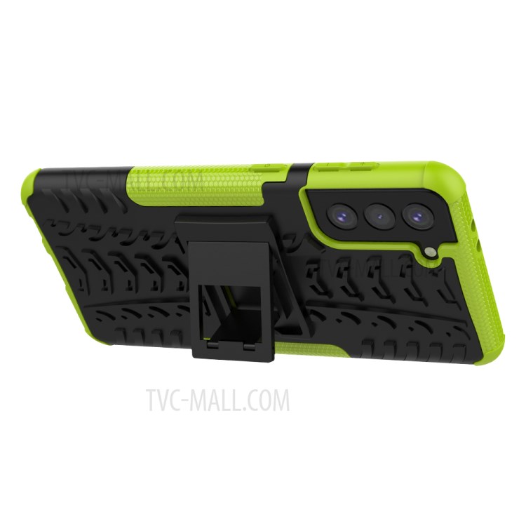 Foldable Kickstand Cool Tyre PC + TPU Hybrid Shell Case for Samsung Galaxy S21+ 5G - Green-6
