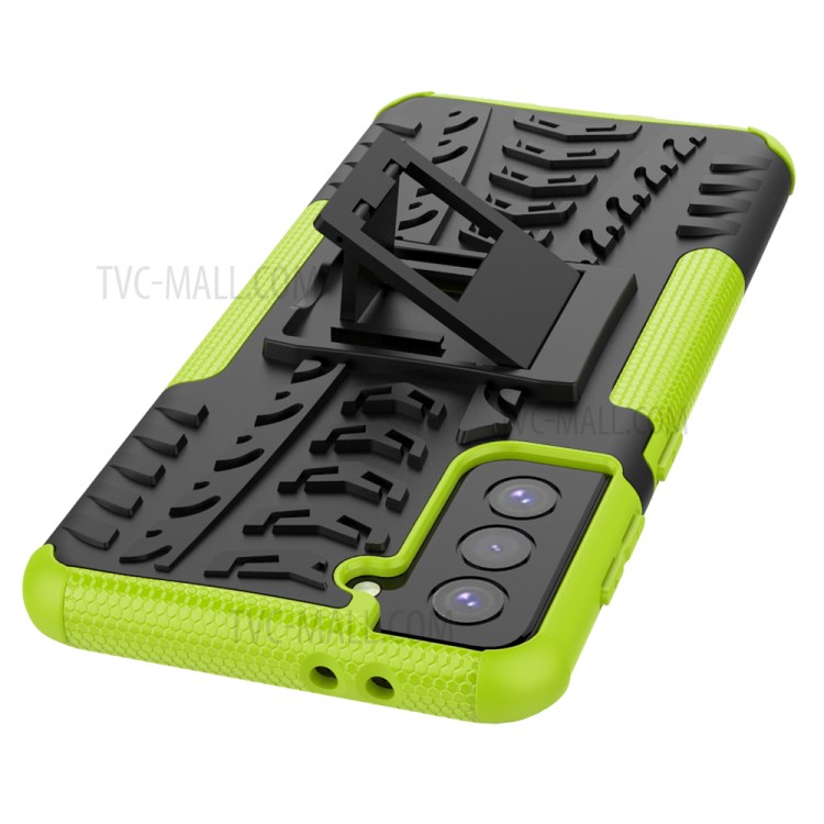 Foldable Kickstand Cool Tyre PC + TPU Hybrid Shell Case for Samsung Galaxy S21+ 5G - Green-8