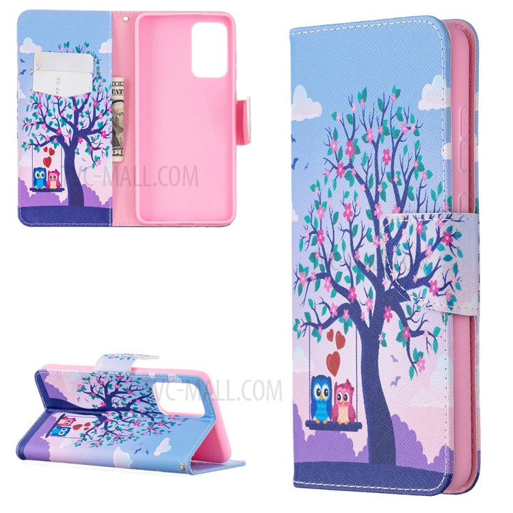 Wallet Pattern Printing Stand Flip Leather Phone Protective Shell for Samsung Galaxy A72 5G - Owls On The Tree-1