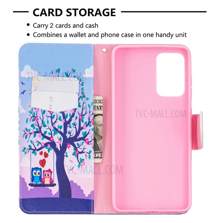Wallet Pattern Printing Stand Flip Leather Phone Protective Shell for Samsung Galaxy A72 5G - Owls On The Tree-6