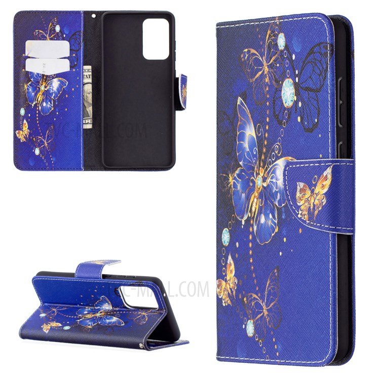 Wallet Pattern Printing Stand Flip Leather Phone Protective Shell for Samsung Galaxy A72 5G - Dark Blue Butterfly-1