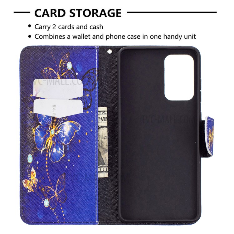 Wallet Pattern Printing Stand Flip Leather Phone Protective Shell for Samsung Galaxy A72 5G - Dark Blue Butterfly-6