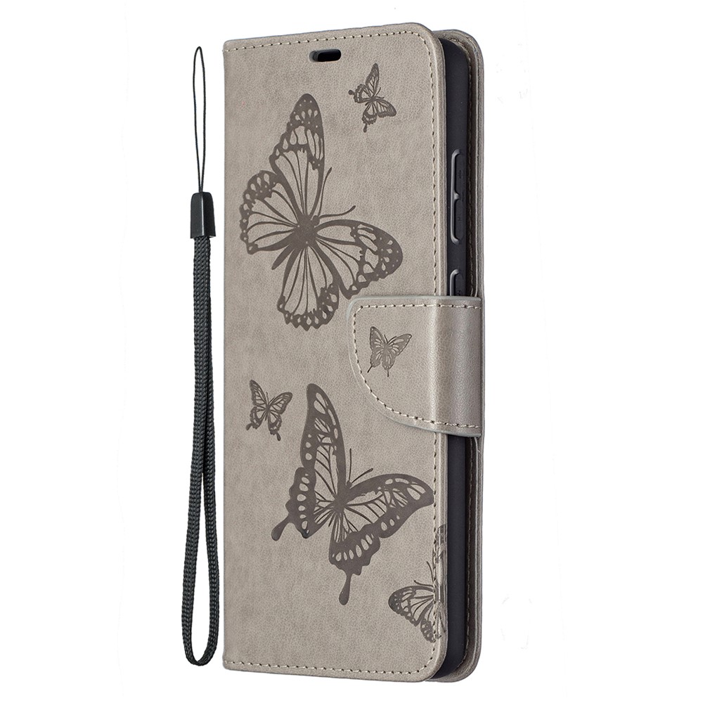For Samsung Galaxy A72 5G Imprint Butterflies Wallet Stand Flip Leather Phone Shell - Grey-2