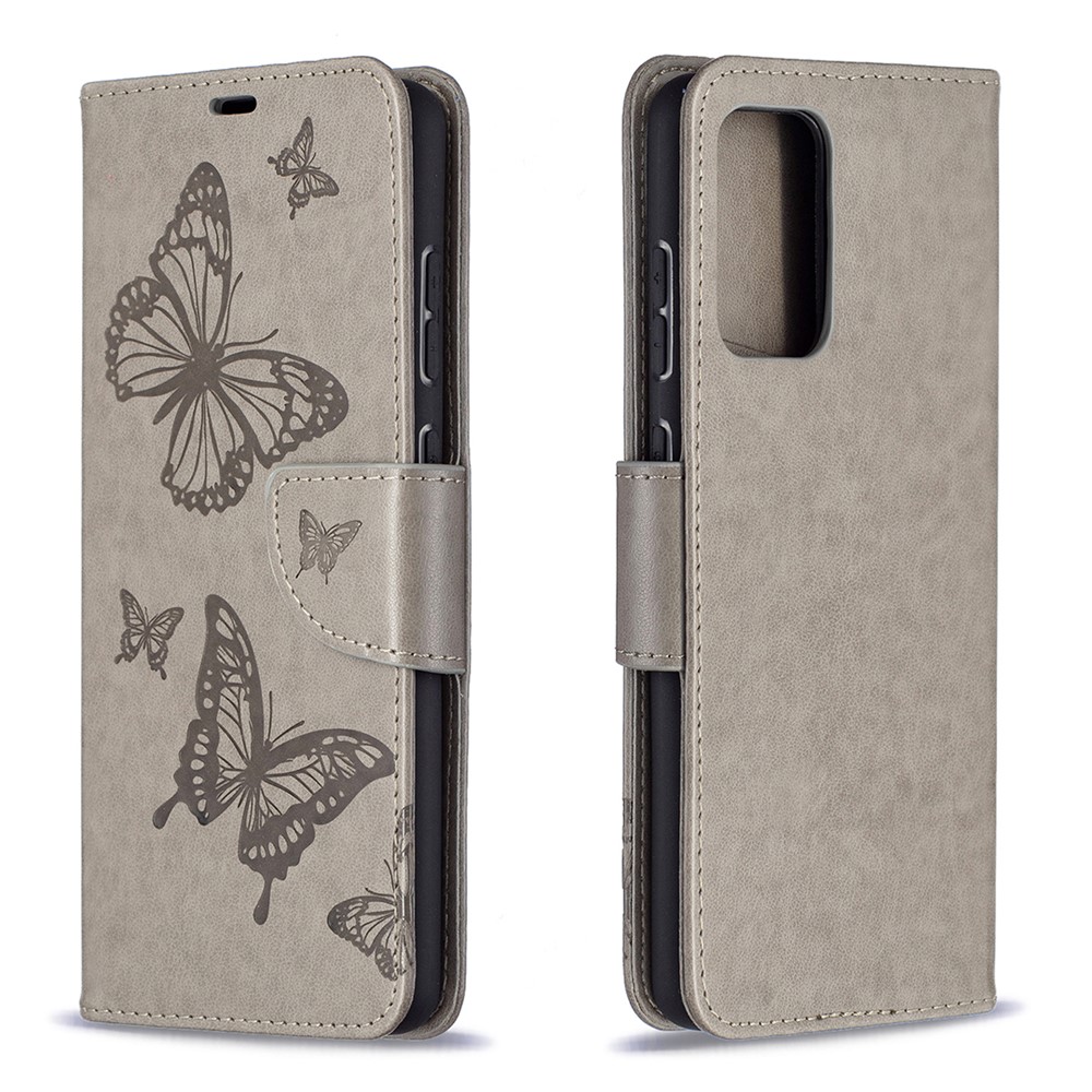 For Samsung Galaxy A72 5G Imprint Butterflies Wallet Stand Flip Leather Phone Shell - Grey-4