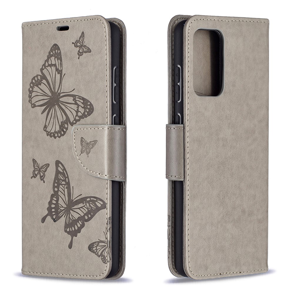 Для Samsung Galaxy A72 5G / A72 4G Imprint Butterflies Swellet Stand Flip Leather Phone Shell - Серый-4