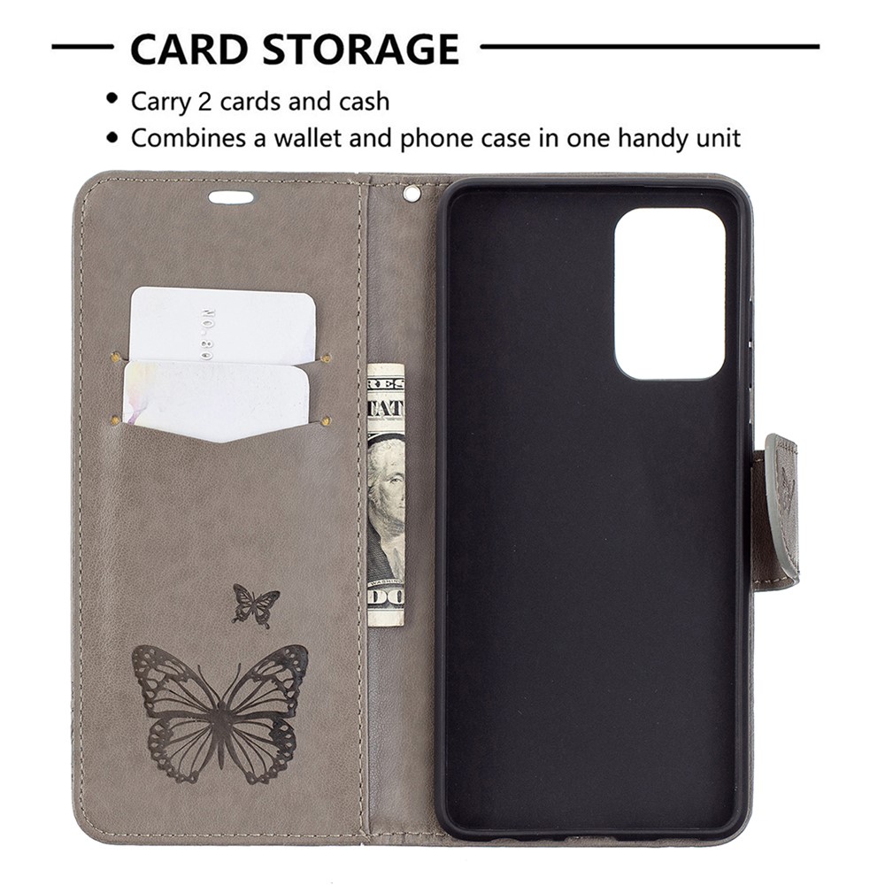 For Samsung Galaxy A72 5G Imprint Butterflies Wallet Stand Flip Leather Phone Shell - Grey-6