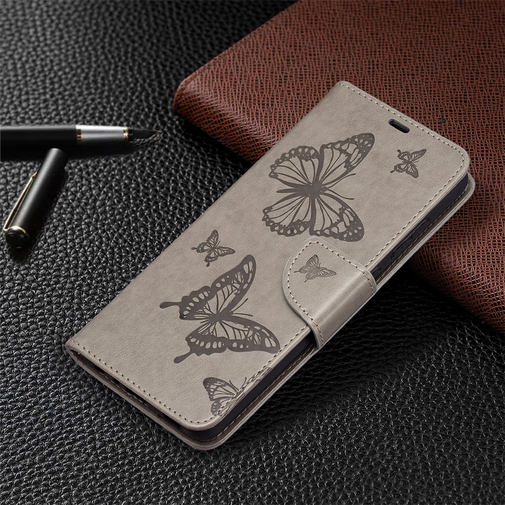 Для Samsung Galaxy A72 5G / A72 4G Imprint Butterflies Swellet Stand Flip Leather Phone Shell - Серый