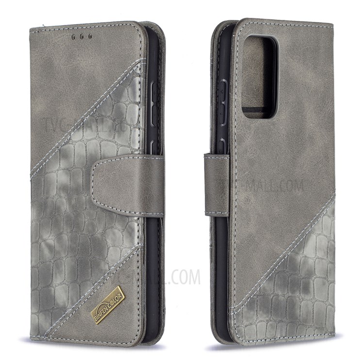BF04 Splicing Crocodile Texture Protector Wallet Stand Leather Case for Samsung Galaxy A72 5G - Grey-4