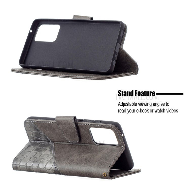 BF04 Splicing Crocodile Texture Protector Wallet Stand Leather Case for Samsung Galaxy A72 5G - Grey-5