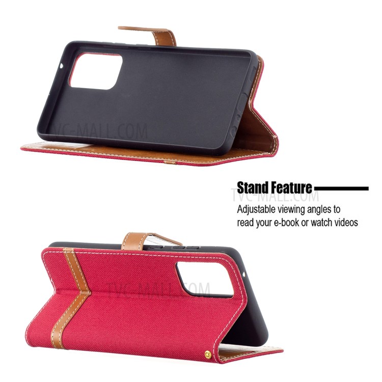 For Samsung Galaxy A72 5G Color Splicing Jeans Cloth Surface Wallet Leather Phone Cover - Red-5
