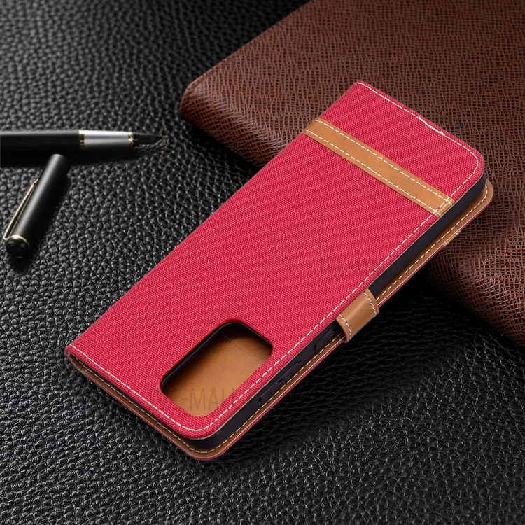 For Samsung Galaxy A72 5G Color Splicing Jeans Cloth Surface Wallet Leather Phone Cover - Red-8