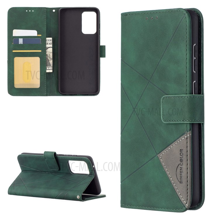 BF05 Geometric Texture Leather Wallet Stand Case Cover for Samsung Galaxy A72 5G - Green-1