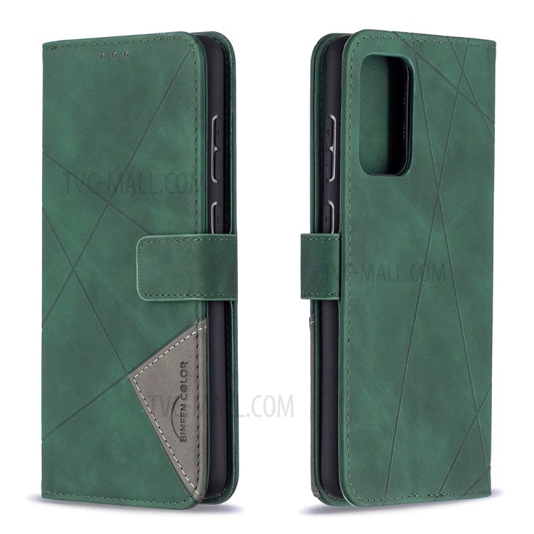 BF05 Geometric Texture Leather Wallet Stand Case Cover for Samsung Galaxy A72 5G - Green-4