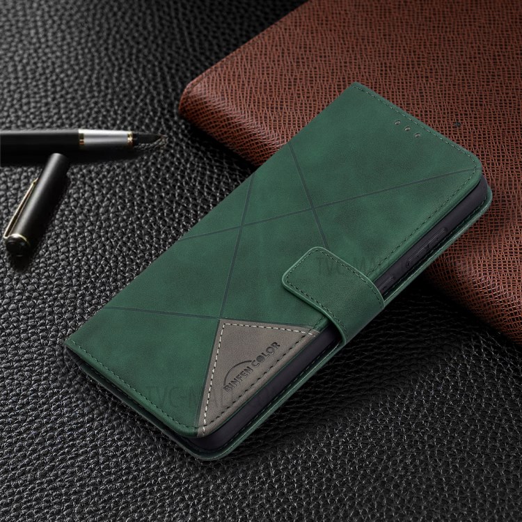 BF05 Geometric Texture Leather Wallet Stand Case Cover for Samsung Galaxy A72 5G - Green-7