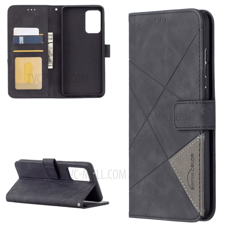 BF05 Geometric Texture Leather Wallet Stand Case Cover for Samsung Galaxy A72 5G - Black-1