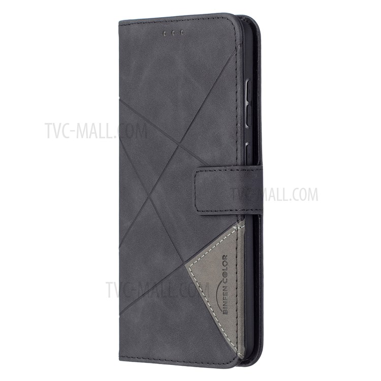 BF05 Geometric Texture Leather Wallet Stand Case Cover for Samsung Galaxy A72 5G - Black-2