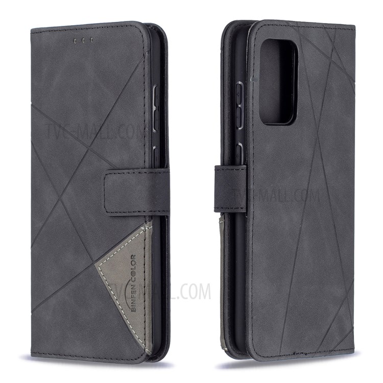 BF05 Geometric Texture Leather Wallet Stand Case Cover for Samsung Galaxy A72 5G - Black-4