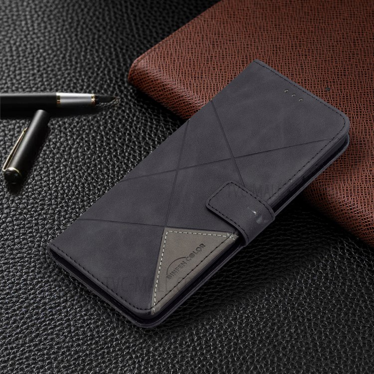 BF05 Geometric Texture Leather Wallet Stand Case Cover for Samsung Galaxy A72 5G - Black-7