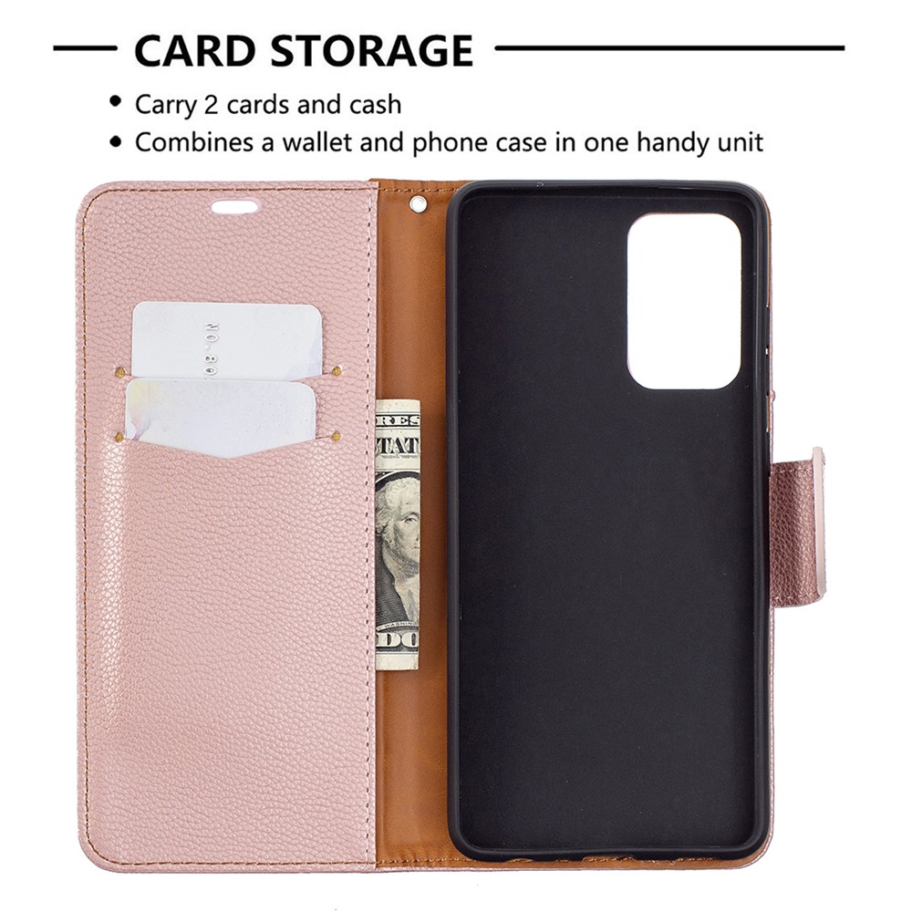 Litchi Surface with Wallet Leather Stand Case for Samsung Galaxy A72 5G - Rose Gold-6