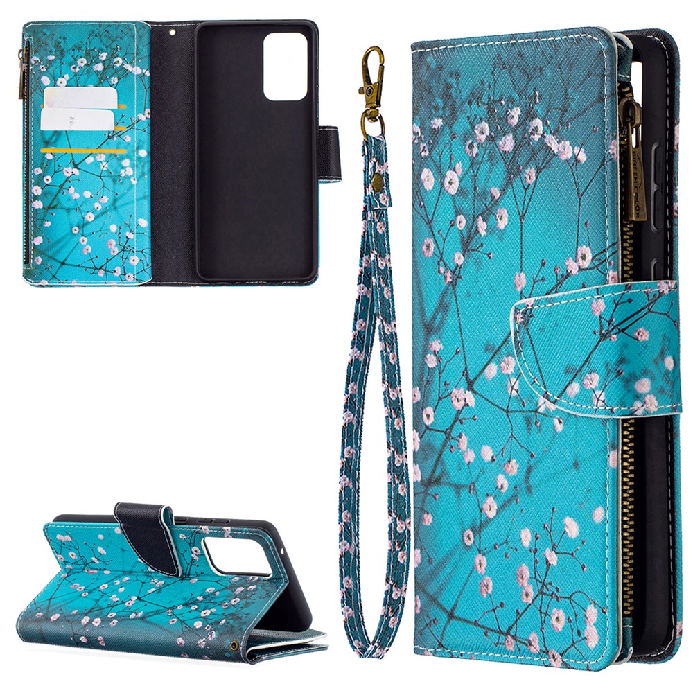 BF03 Zipper Wallet Pattern Printing Leather Phone Case for Samsung Galaxy A72 5G - Wintersweet-1