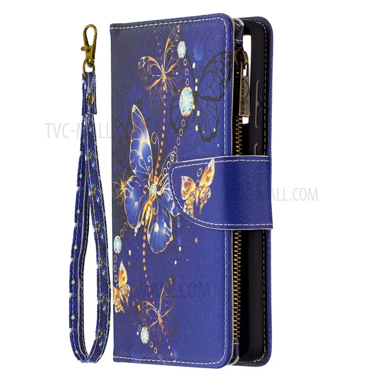 BF03 Zipper Wallet Pattern Printing Leather Phone Case for Samsung Galaxy A72 5G - Gold Butterfly-2