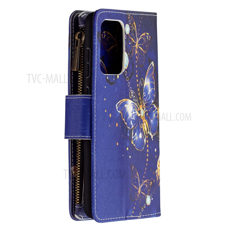 BF03 Zipper Wallet Pattern Printing Leather Phone Case for Samsung Galaxy A72 5G - Gold Butterfly-3