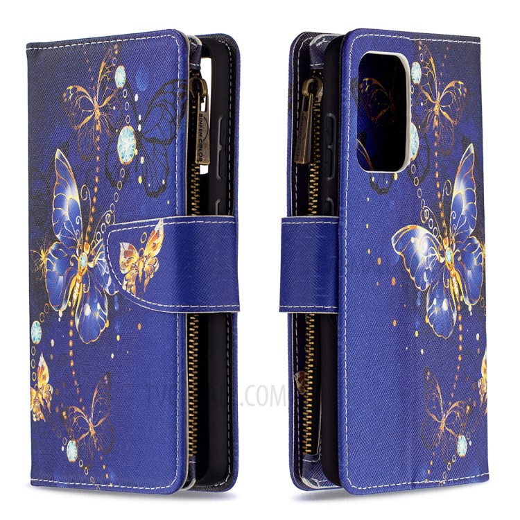 BF03 Zipper Wallet Pattern Printing Leather Phone Case for Samsung Galaxy A72 5G - Gold Butterfly-4