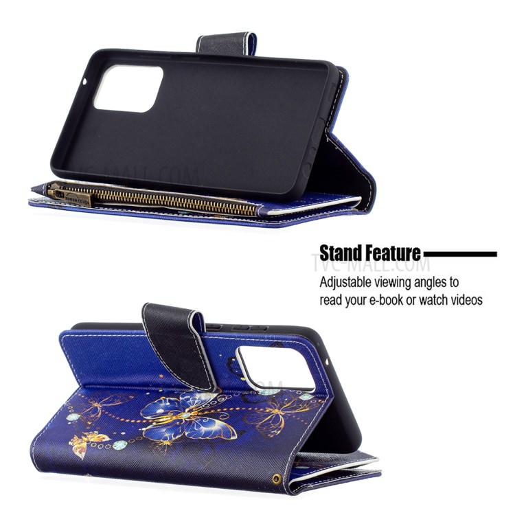BF03 Zipper Wallet Pattern Printing Leather Phone Case for Samsung Galaxy A72 5G - Gold Butterfly-5