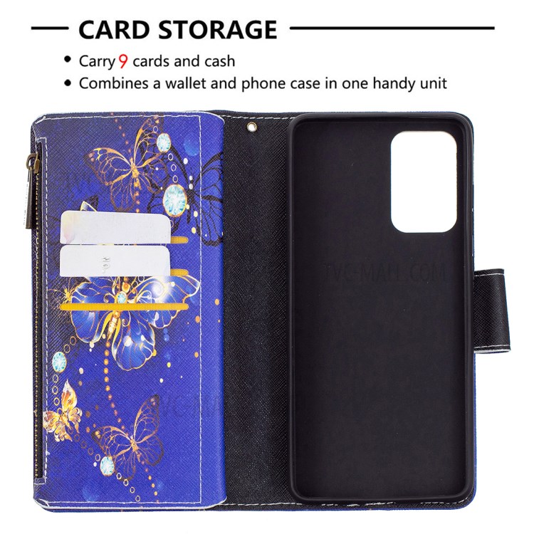 BF03 Zipper Wallet Pattern Printing Leather Phone Case for Samsung Galaxy A72 5G - Gold Butterfly-6
