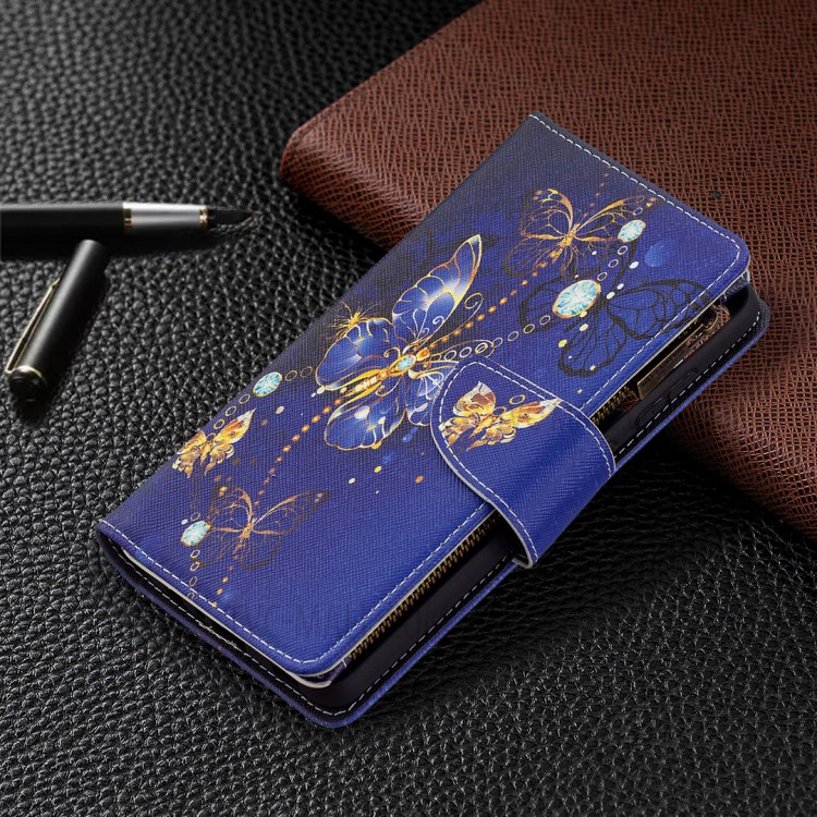 BF03 Zipper Wallet Pattern Printing Leather Phone Case for Samsung Galaxy A72 5G - Gold Butterfly-7