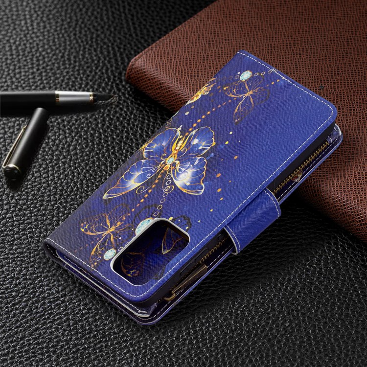BF03 Zipper Wallet Pattern Printing Leather Phone Case for Samsung Galaxy A72 5G - Gold Butterfly-8