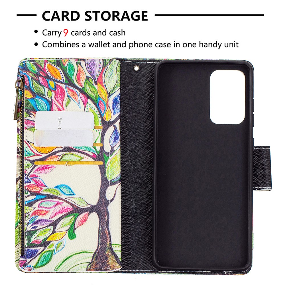 Case de Teléfonos de Cuero de Impresión de Billetera de la Billetera Con Cremallera BF03 Para Samsung Galaxy A72 5G - Arbol de la Vida-6