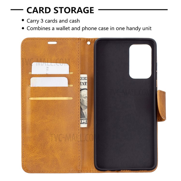 PU Leather Wallet Stylish Smartphone Case for Samsung Galaxy A72 5G - Yellow-6