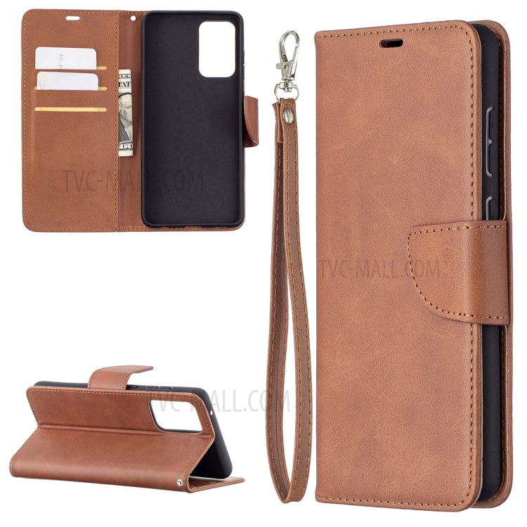 PU Leather Wallet Stylish Smartphone Case for Samsung Galaxy A72 5G / A72 4G - Brown-1
