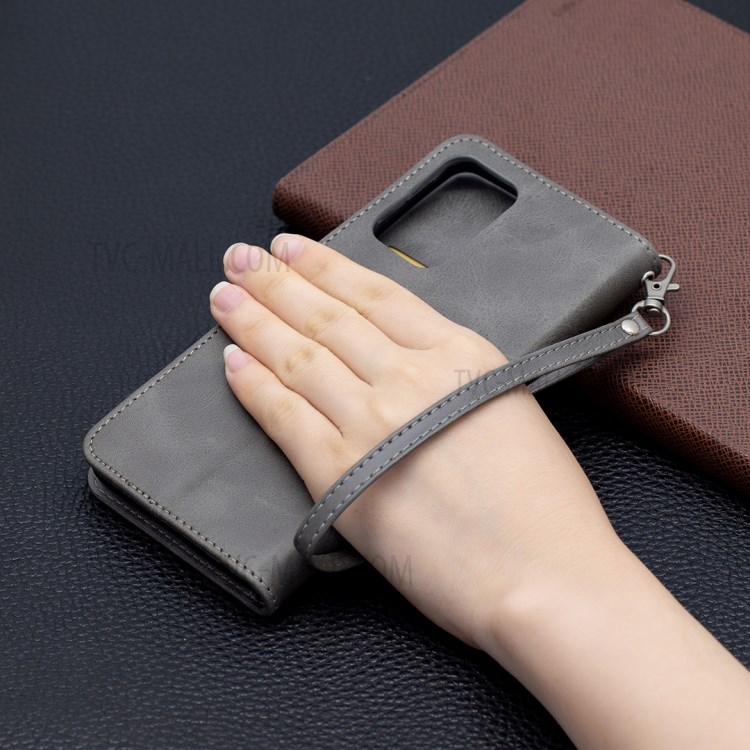 PU Leather Wallet Stylish Smartphone Case for Samsung Galaxy A72 5G - Grey-9