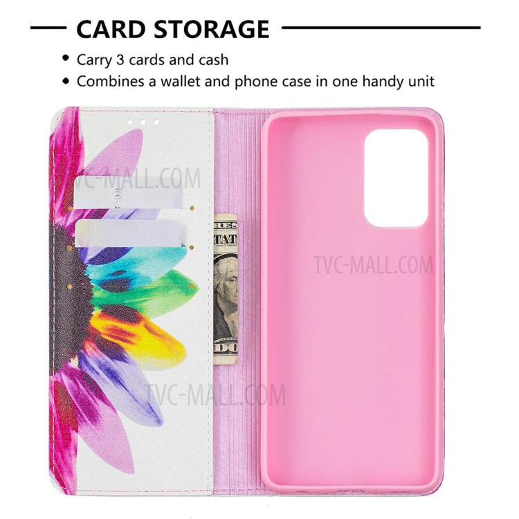 Magnetic Closure Stylish Patterned for Samsung Galaxy A72 5G PU Leather Stand Case - Sunflower-7