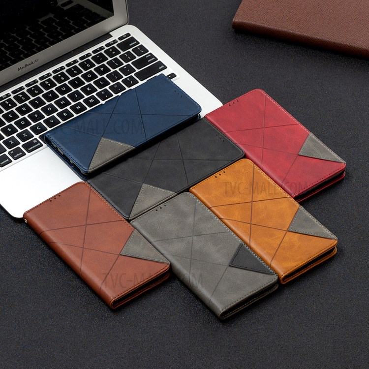 For Samsung Galaxy A72 5G Geometric Pattern Leather Stand Case Card Holder Shell - Red-10