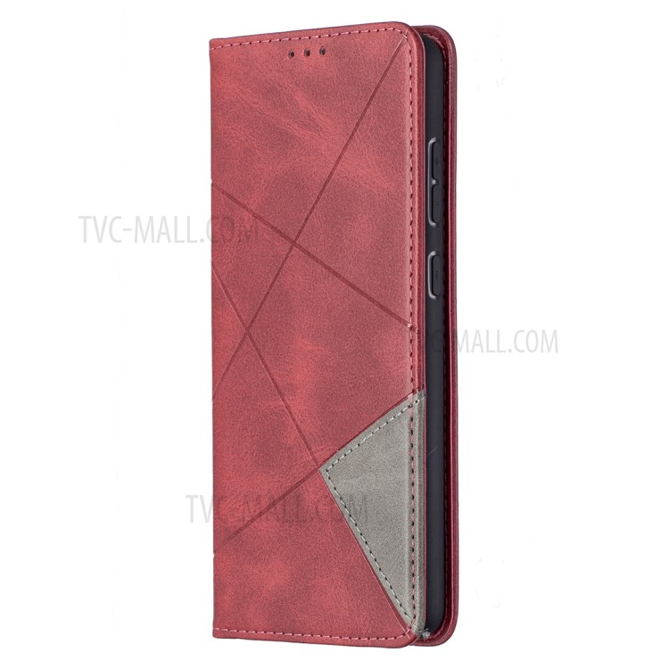 For Samsung Galaxy A72 5G Geometric Pattern Leather Stand Case Card Holder Shell - Red-2