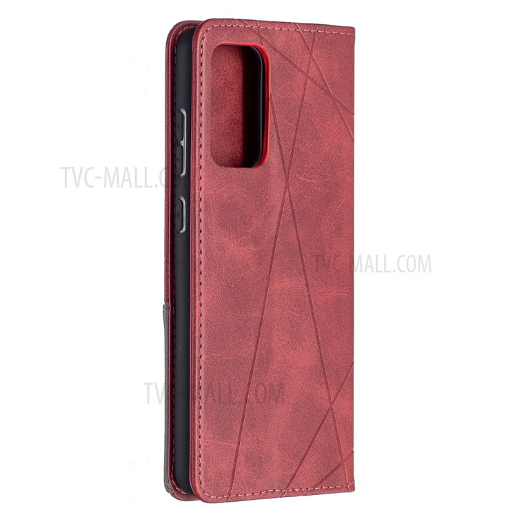 For Samsung Galaxy A72 5G Geometric Pattern Leather Stand Case Card Holder Shell - Red-3