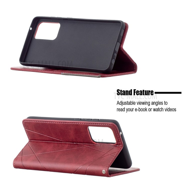 For Samsung Galaxy A72 5G Geometric Pattern Leather Stand Case Card Holder Shell - Red-5