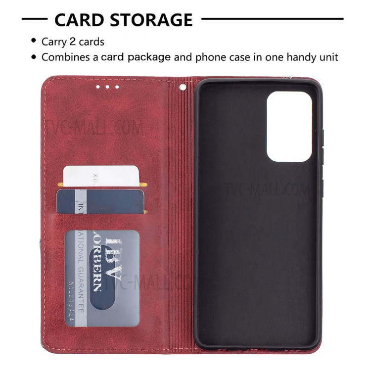 For Samsung Galaxy A72 5G Geometric Pattern Leather Stand Case Card Holder Shell - Red-7