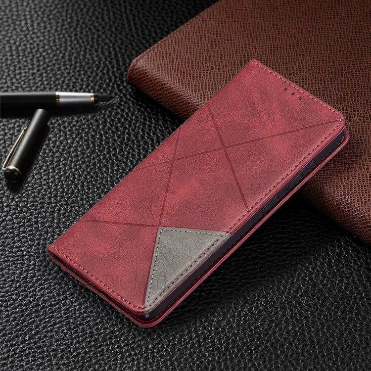 For Samsung Galaxy A72 5G Geometric Pattern Leather Stand Case Card Holder Shell - Red-8