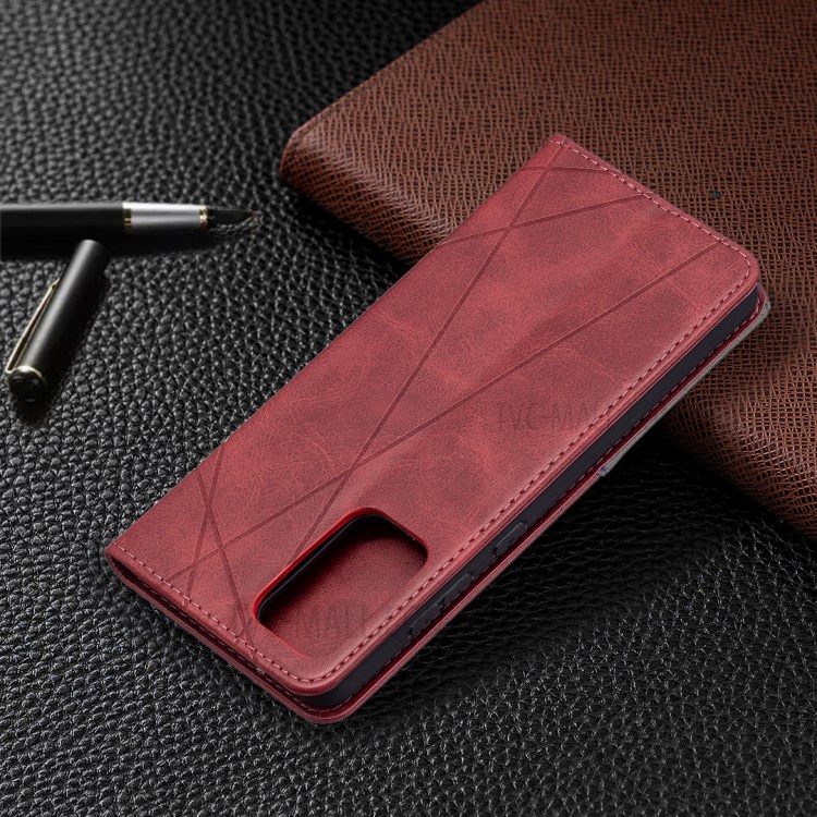 For Samsung Galaxy A72 5G Geometric Pattern Leather Stand Case Card Holder Shell - Red-9